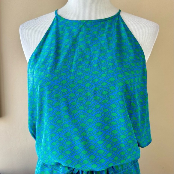 Diane Von Furstenberg DVF Silk Davin Jumpsuit Wide Leg Sleeveless Green Blue 14 - Picture 3 of 16